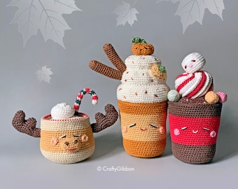 Crochet/Amigurumi PDF pattern: Holiday Drinks Combo
