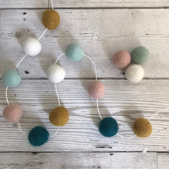Felt Ball Garland In Freya Pink Duck Egg Gold Teal Bunting Pom Pom Childrens Bedroom Nursery Decor New Baby Gift
