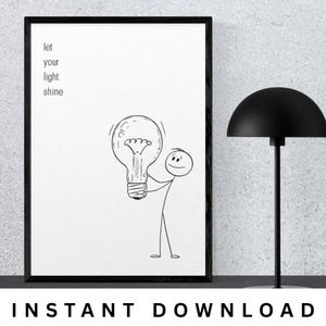 Let Your Light Shine Printable – Minimalist Stick Figure Art, Digital ...