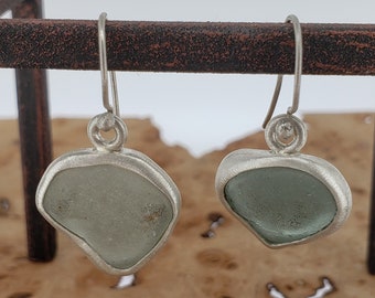 Sea Glass and Sterling Silver Earrings