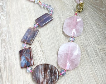 Gemstone Beaded Statement Necklace – 26” Multicolored Design
