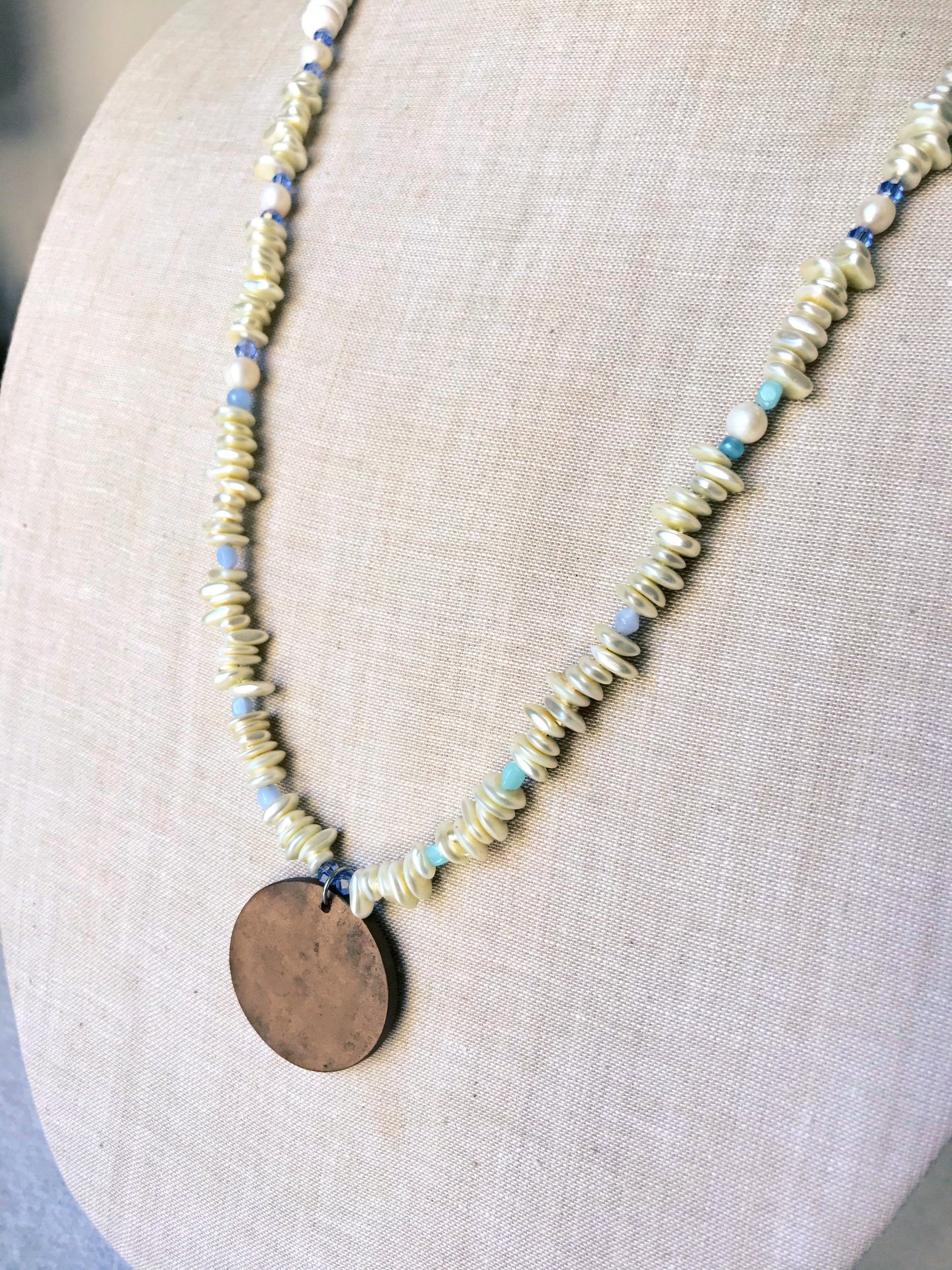 Coastal Beaded Necklace. Shell and Natural Gemstone Necklace. Circular