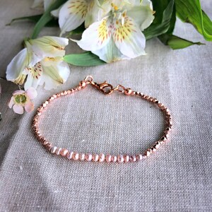 Pink Pearl and Rose gold Beaded Bracelet