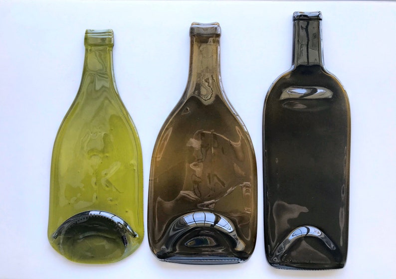 Melted up cycled wine bottle. Melted glass wine bottles. Flat Etsy