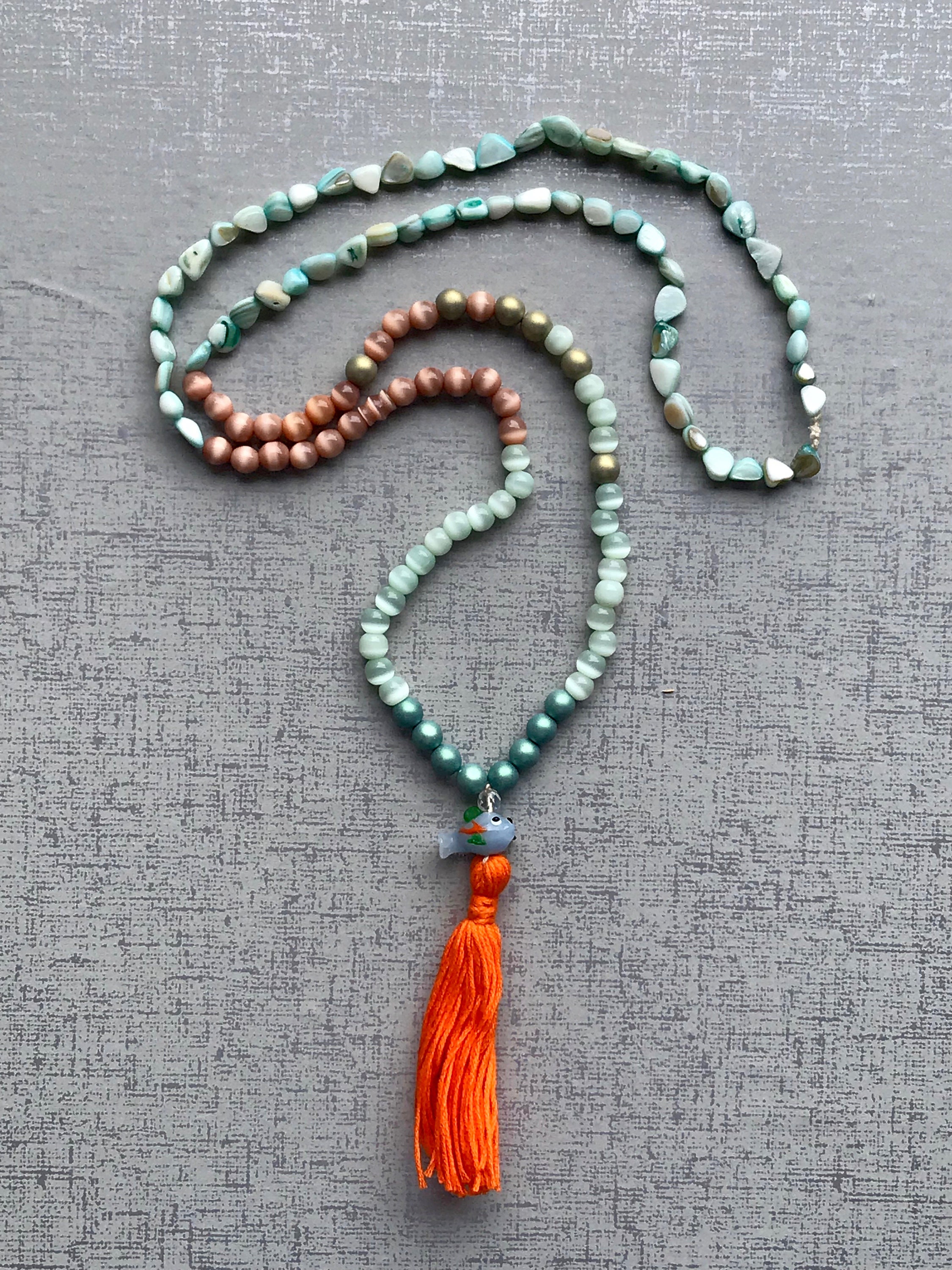 Nautical Orange and Blue Tassel Necklace Long Beaded Etsy