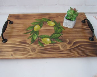 Bandeja de madera tallada a mano para servir – Bandeja decorativa para  desayuno con asas – Bandeja de comida de madera rústica con detalles