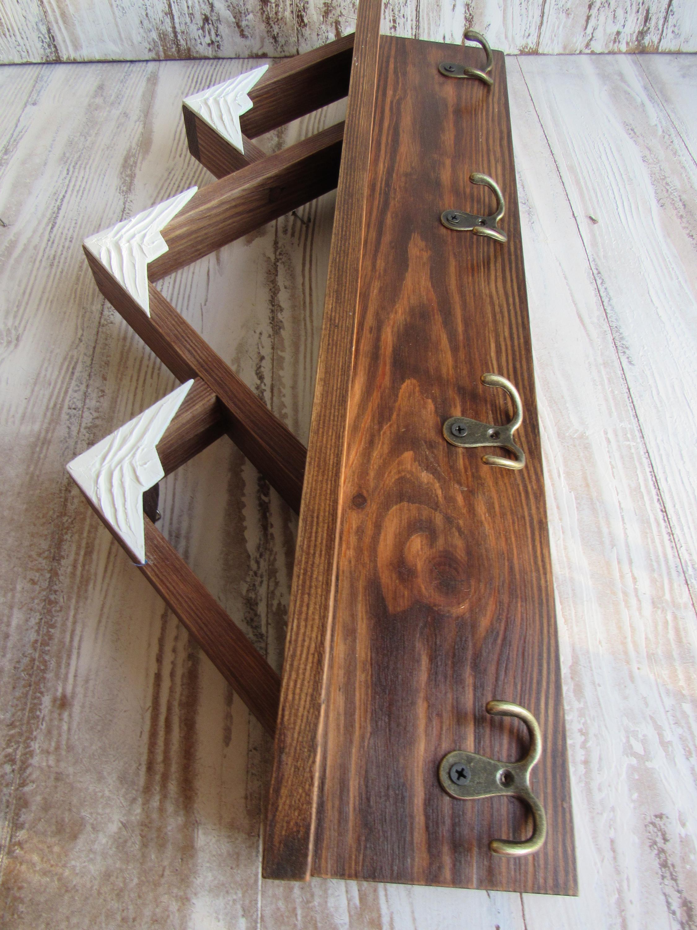 Mountain Coat Rack With Shelf and Hooks | Rustic Cabin Entryway ...