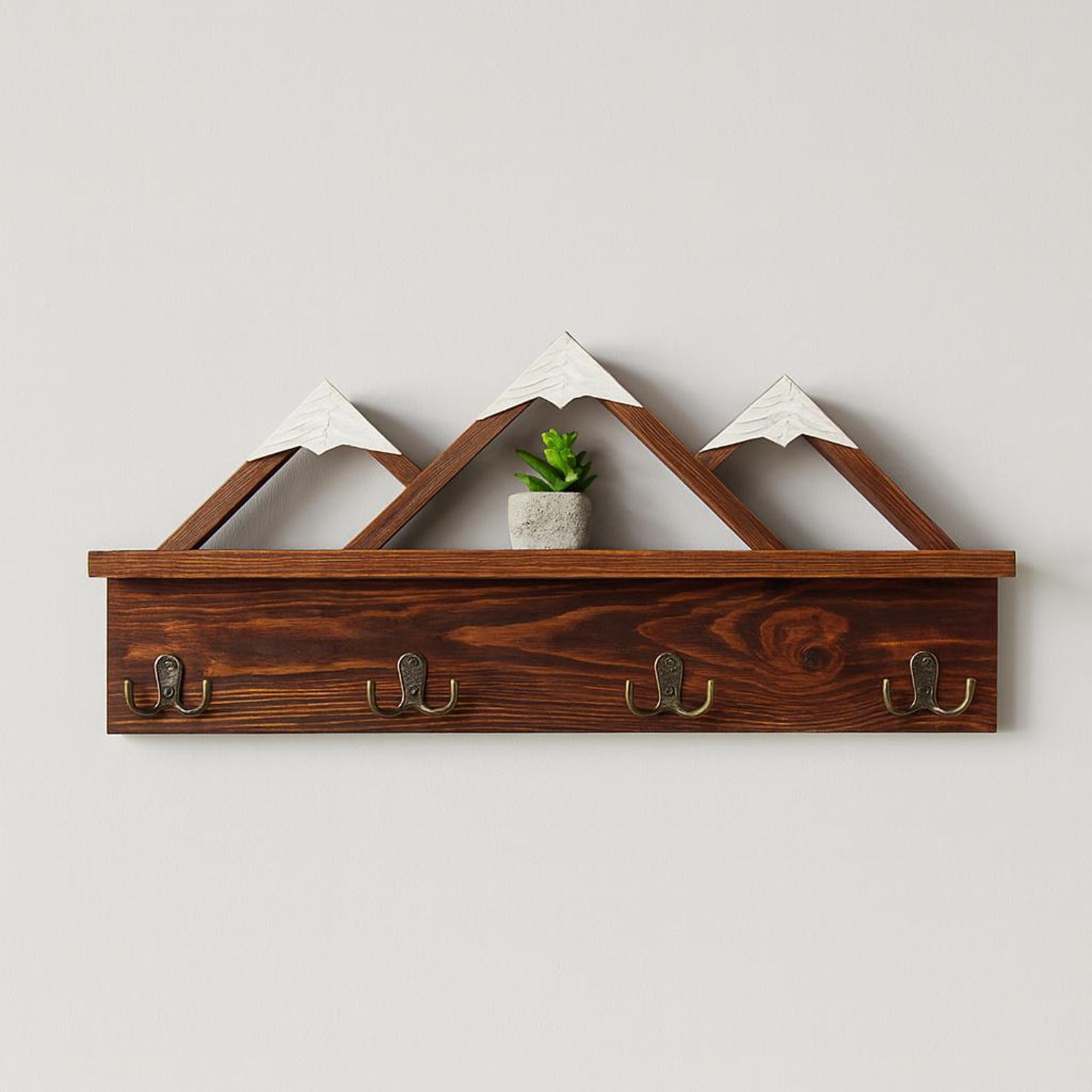 Mountain Coat Rack With Shelf and Hooks | Rustic Cabin Entryway ...