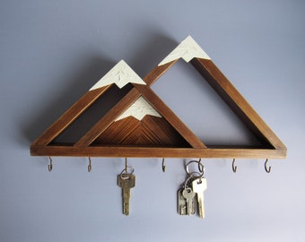 Mountain key holder shelf with hooks/ Key hook for wall/  New apartment gift