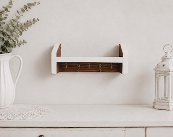 Small Rustic Wooden Wall Key Holder with Shelf and 5 Hooks