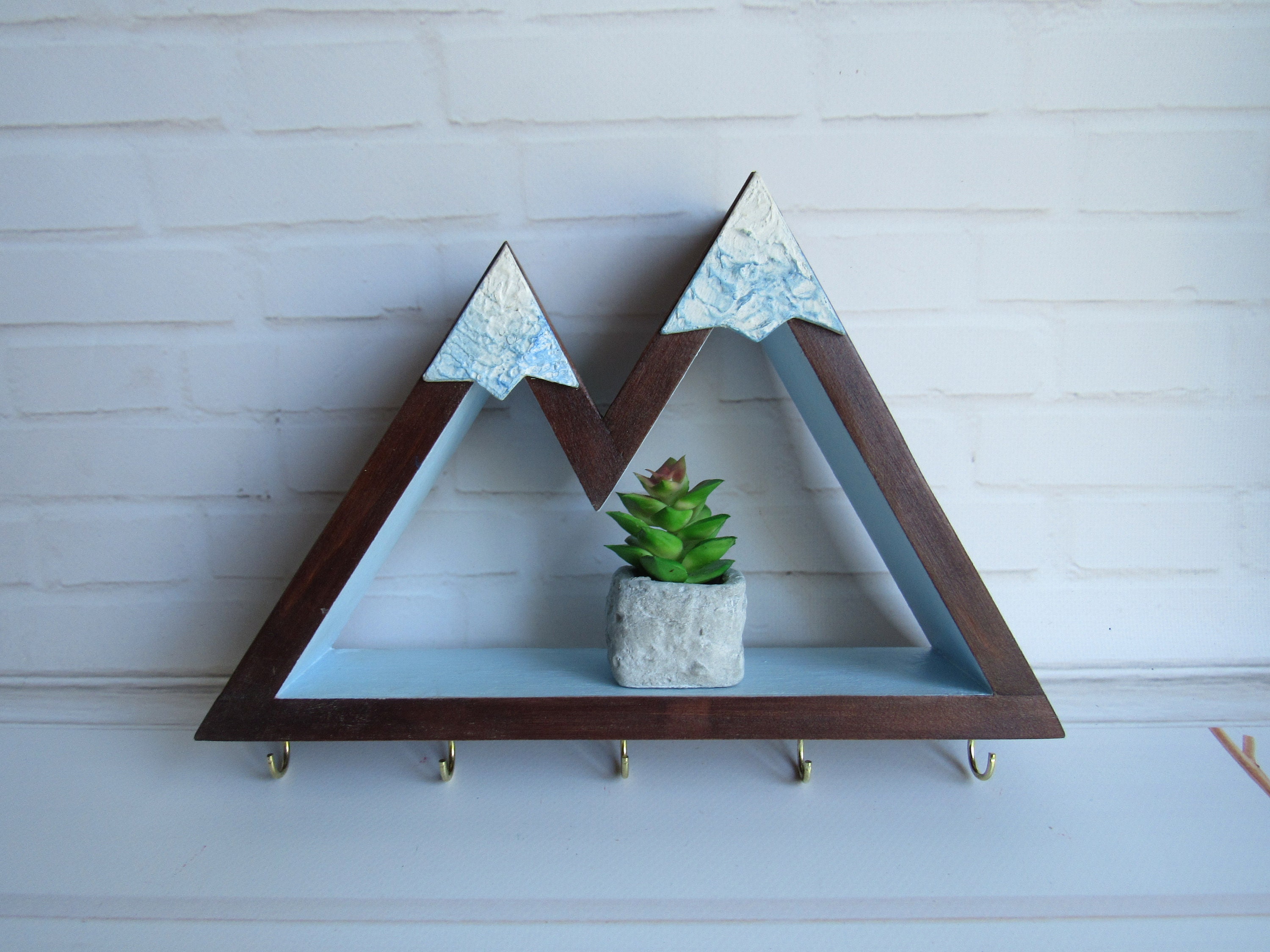 Mountain key holder Entryway hooks with shelf Rustic key Etsy