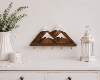Llavero de montaña para pared / Perchero rústico de madera con ganchos / Regalo para excursionistas