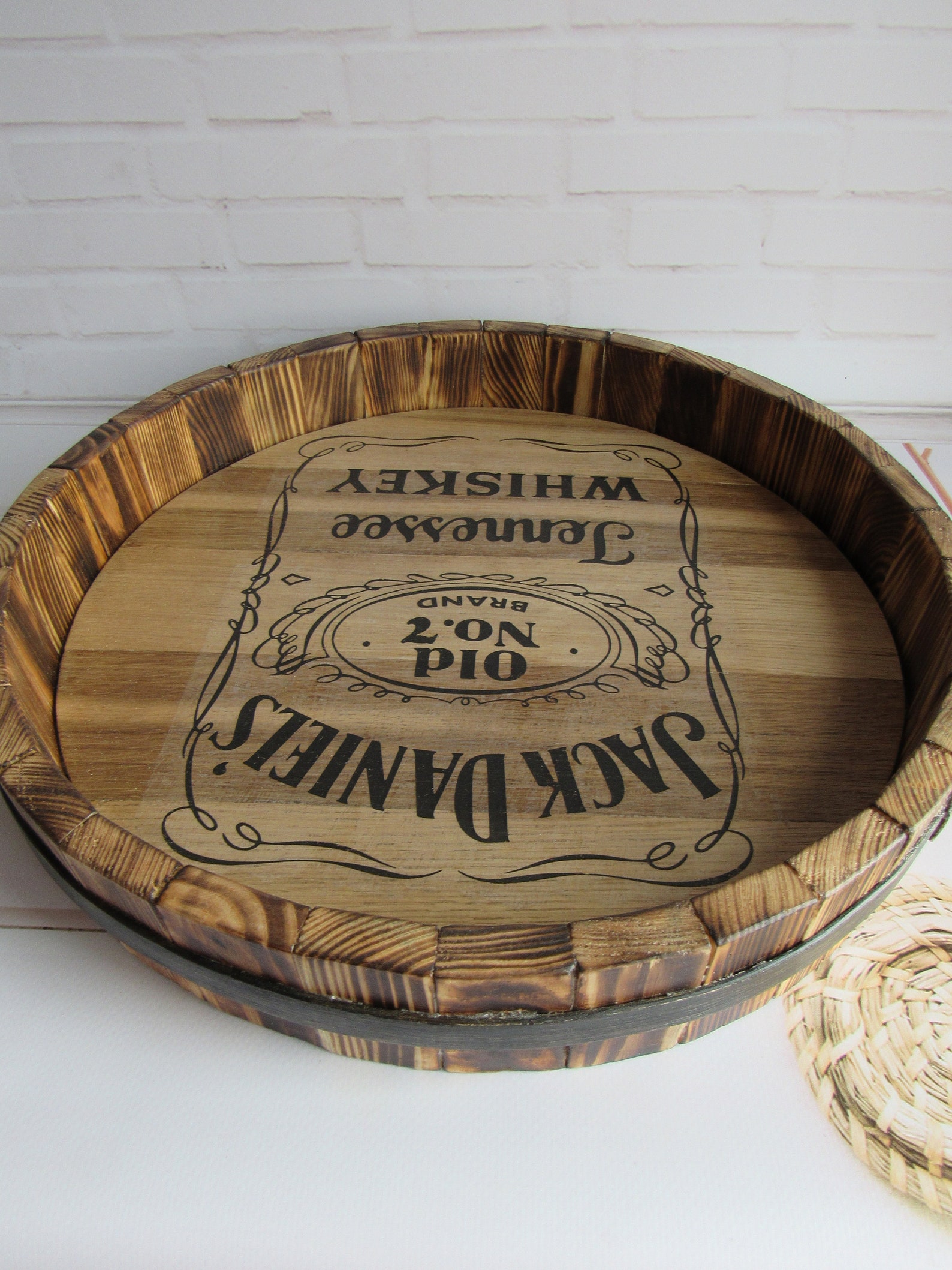 Whiskey tray/ Bar serving tray rustic/ Wood drinks tray/ Jack Etsy