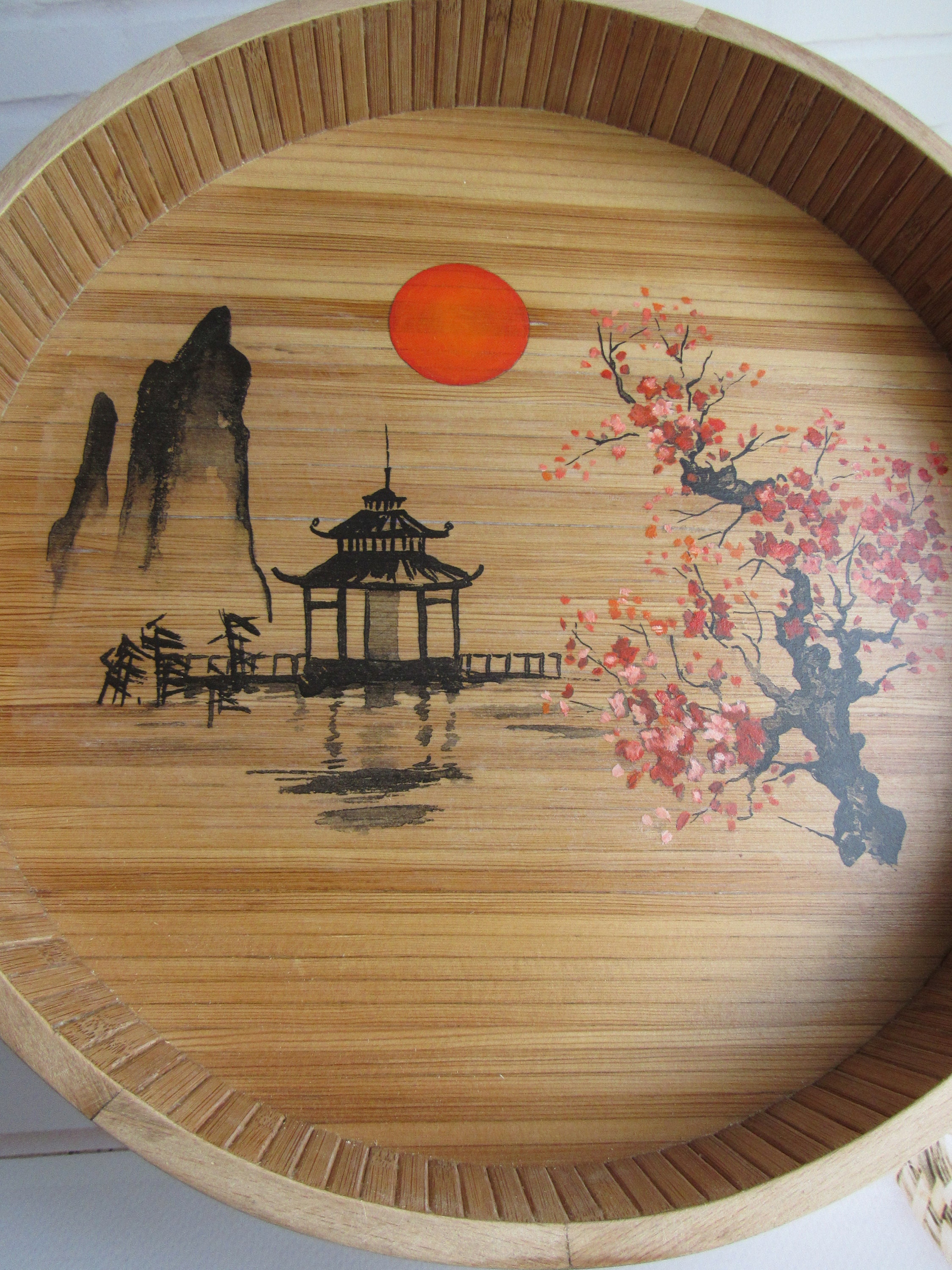 Japanese tea tray Rustic serving tray Wood vanity tray Etsy