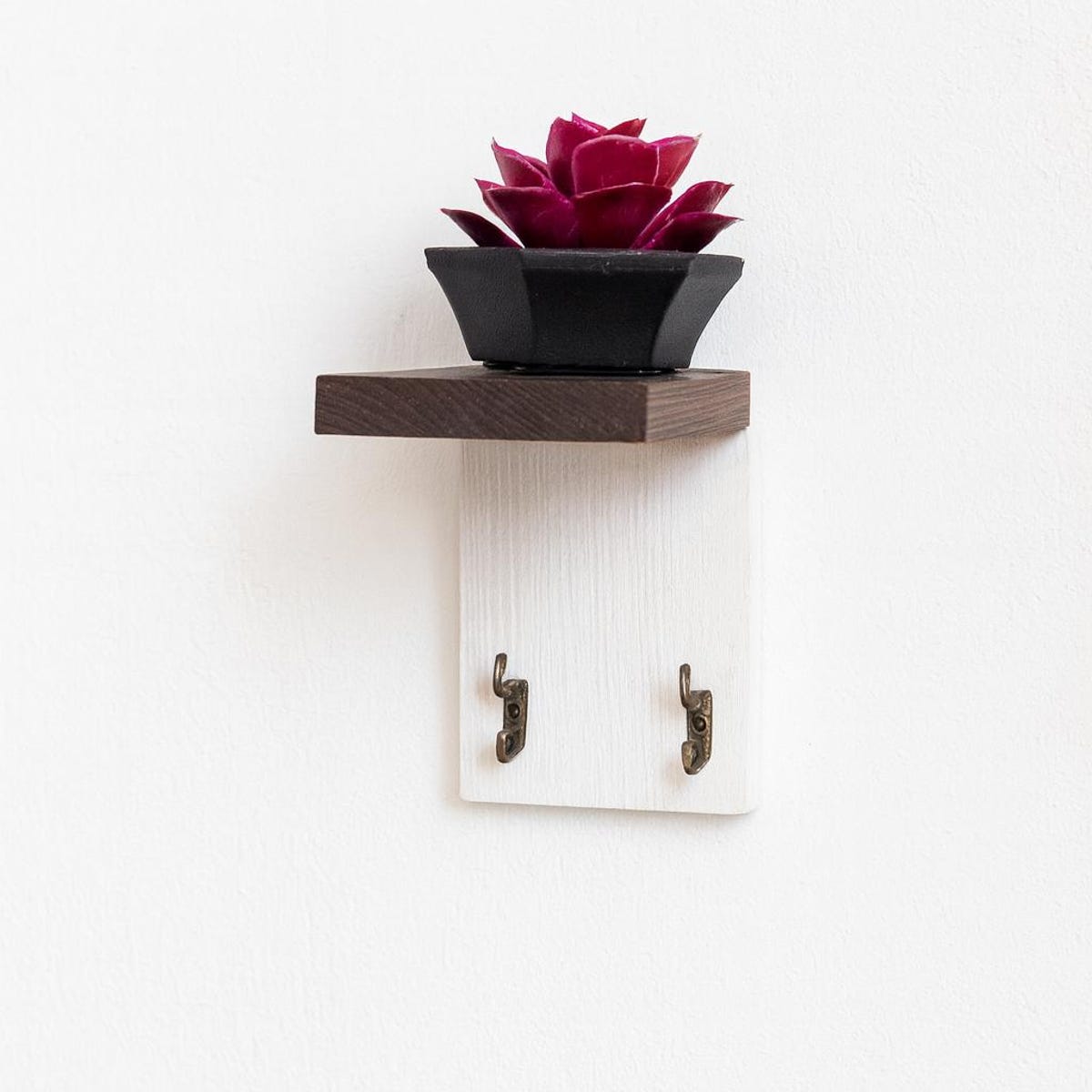 Small Vertical Key Holder with Shelf | Wooden Wall Key Rack | Minimal Entryway Organizer