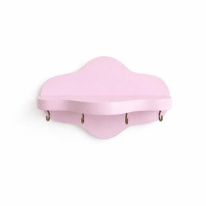 Pink Cloud Wall Key Holder Shelf | Wooden Key Rack with Hooks | Pastel Entryway Organizer