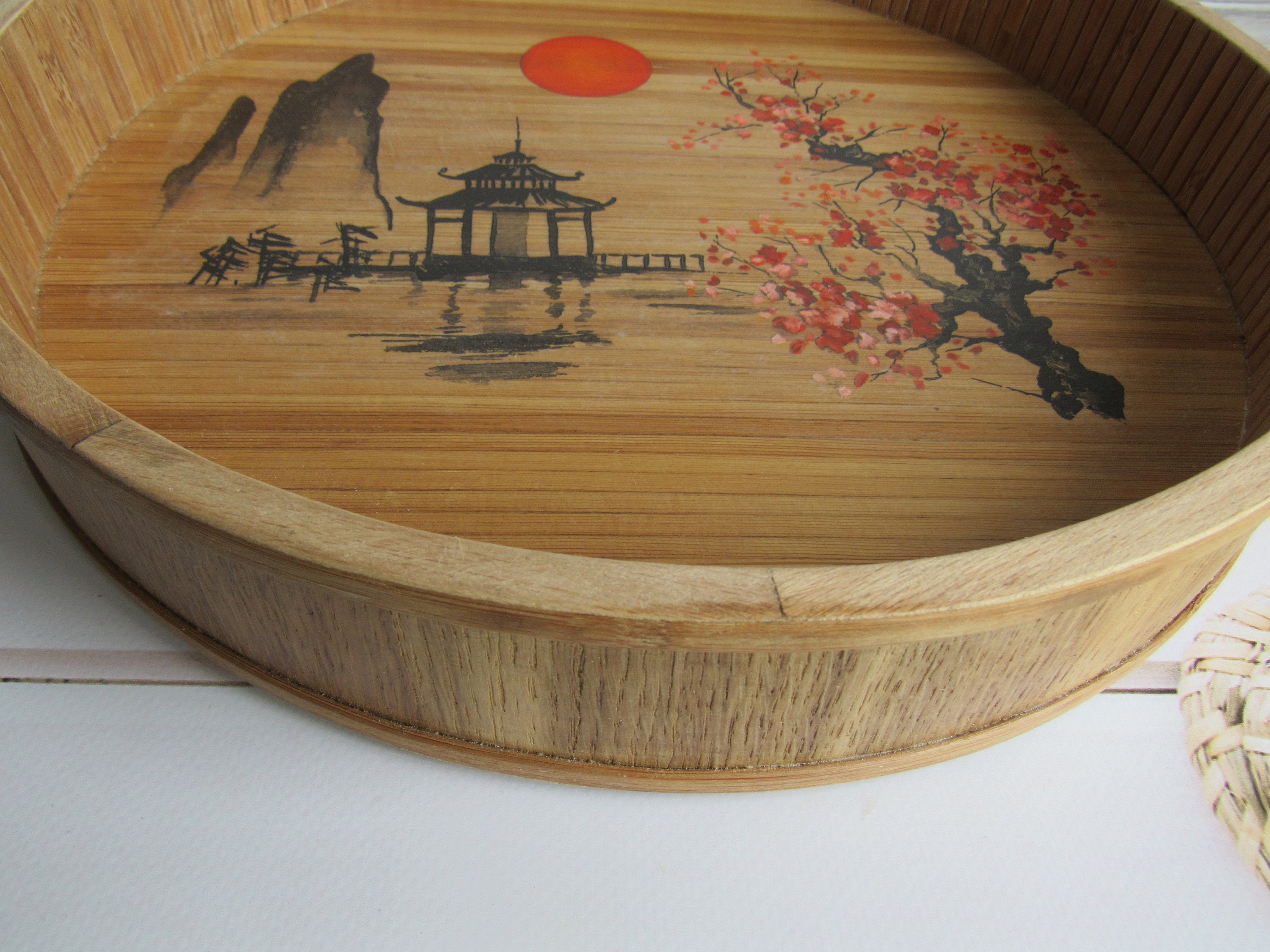 Japanese tea tray Rustic serving tray Wood vanity tray Etsy