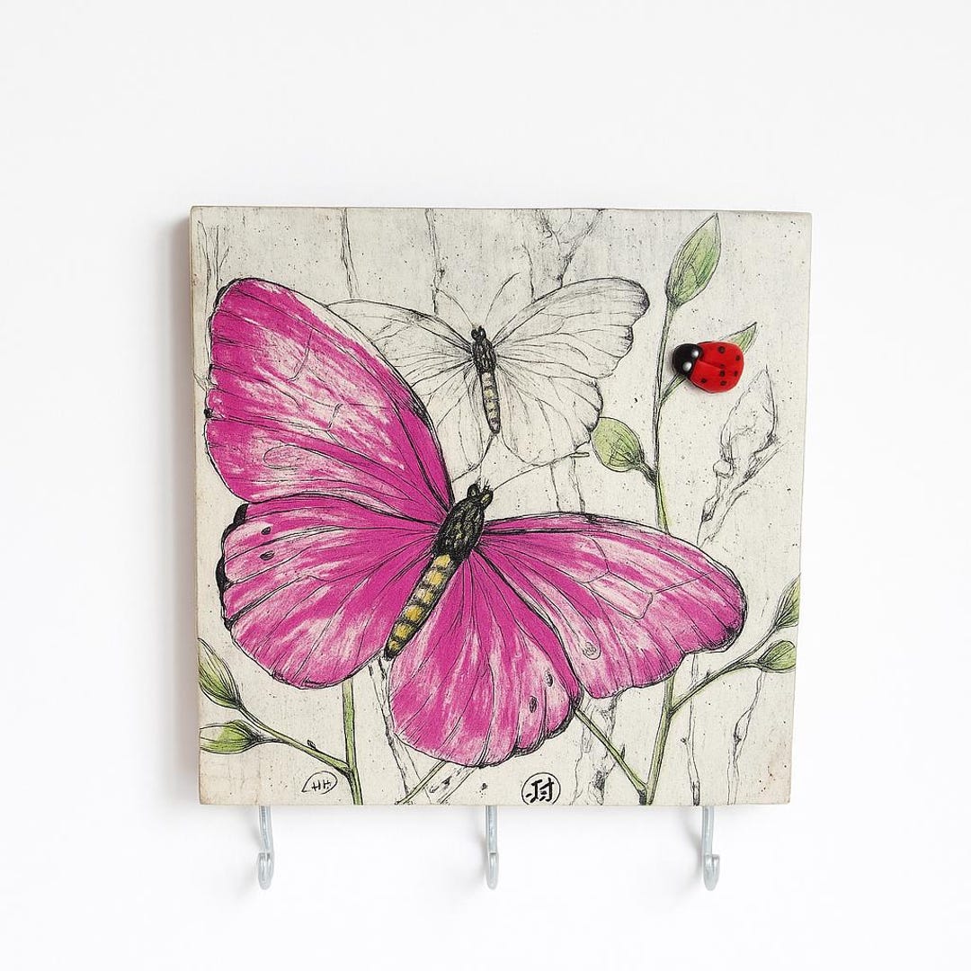 Butterfly Key Holder for Wall | Wooden Key Rack With Hooks | Nature ...