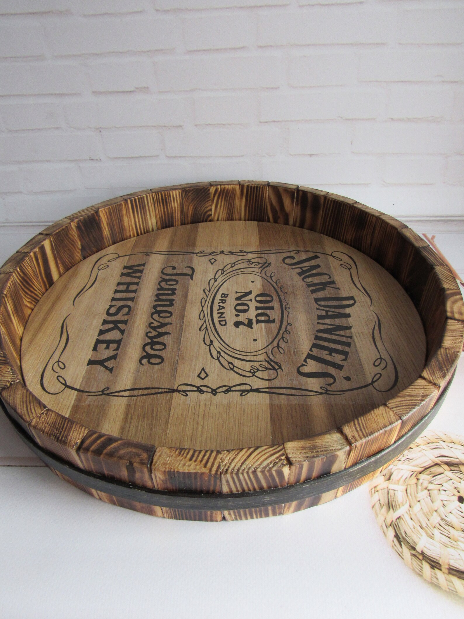 Whiskey tray/ Bar serving tray rustic/ Wood drinks tray/ Jack Etsy