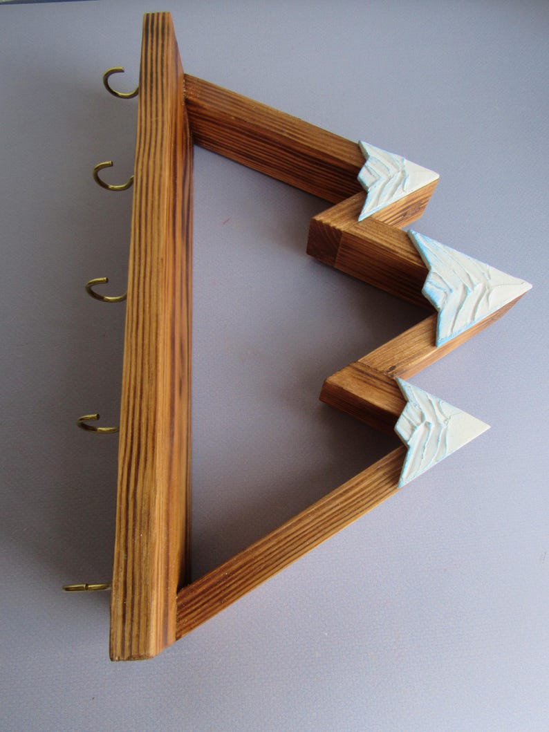 Mountain Key Holder for Wall with Shelf and Hooks | Rustic Wooden Key Rack | Entryway Organizer | Hiker Gifts image 10