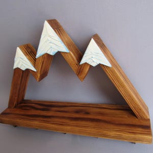 Mountain Key Holder for Wall with Shelf and Hooks | Rustic Wooden Key Rack | Entryway Organizer | Hiker Gifts image 16