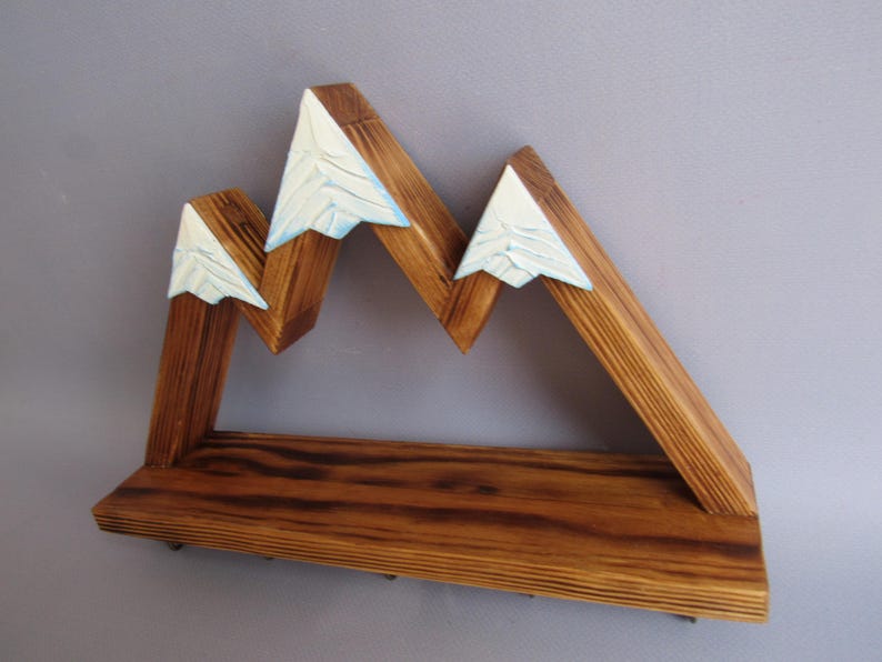 Mountain Key Holder for Wall with Shelf and Hooks | Rustic Wooden Key Rack | Entryway Organizer | Hiker Gifts image 16