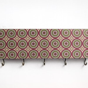 Boho Mandala Wall Key Holder | Wooden Key Rack with Hooks | Moroccan Entryway Decor