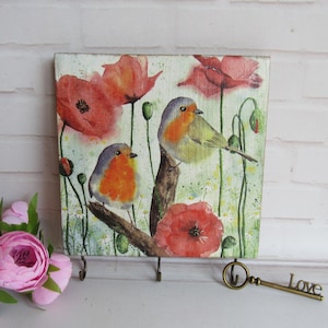 Floral Bird Hook Rack | Wooden Wall Key Holder | Nature Decor