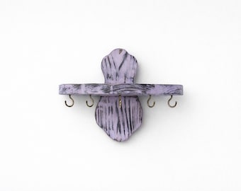 Llavero lavanda con estante / Pequeño llavero de madera para pared / Organizador de entrada en tonos pastel