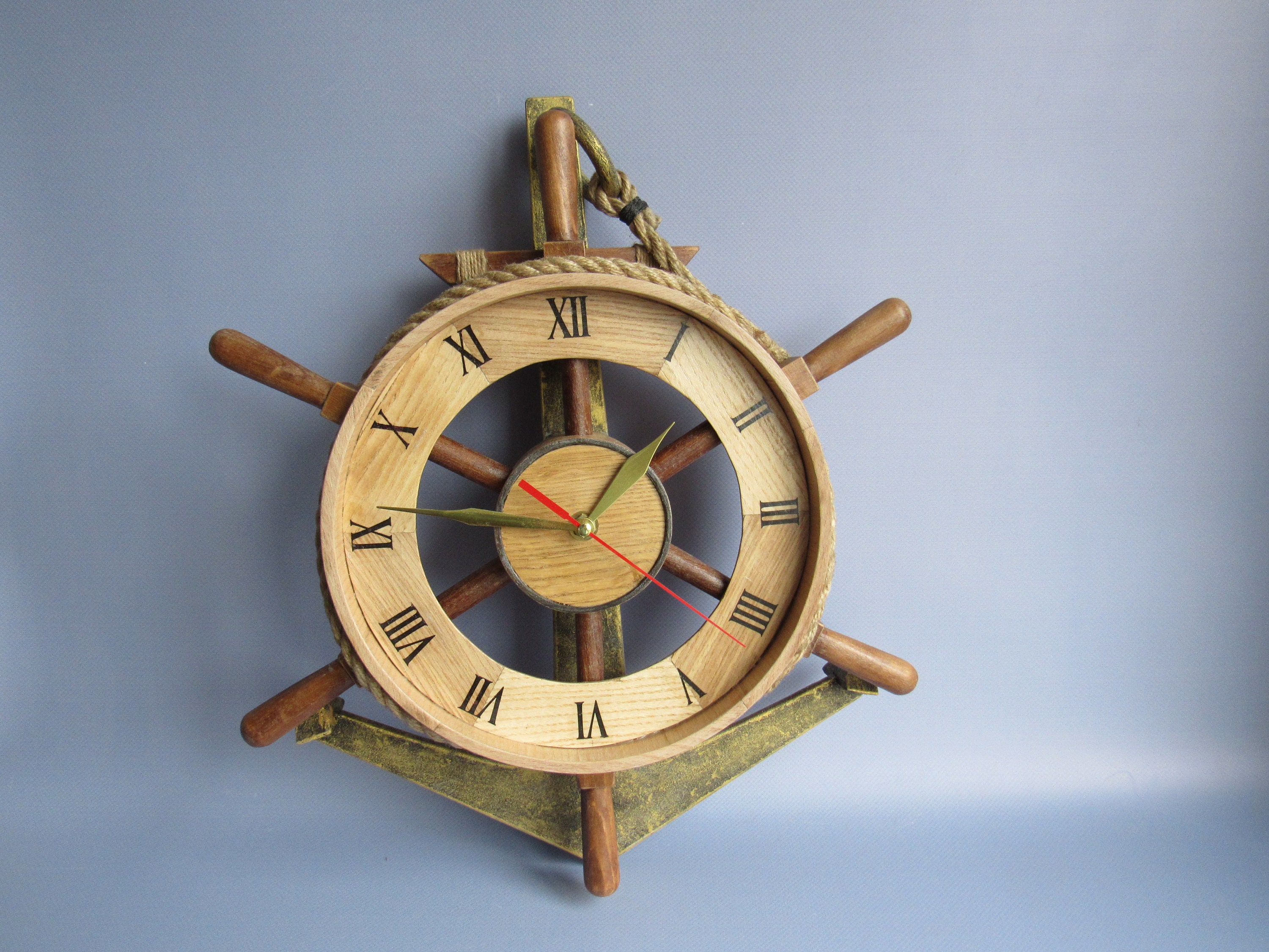 Vintage Brass Nautical Ships Wheel Clock Jeweled Electric Airguide