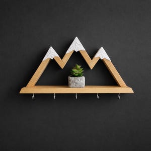 Mountain Key Holder with Shelf | Rustic Wooden Key Rack | Cabin Decor