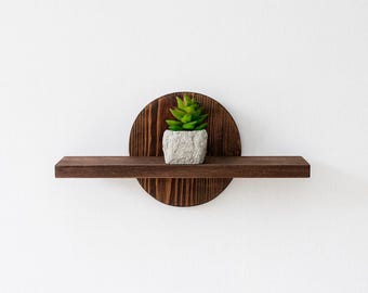 Kleines schwebendes Wandregal | Minimalistisches Holzregal mit runder Rückwand | Skandinavisches Design