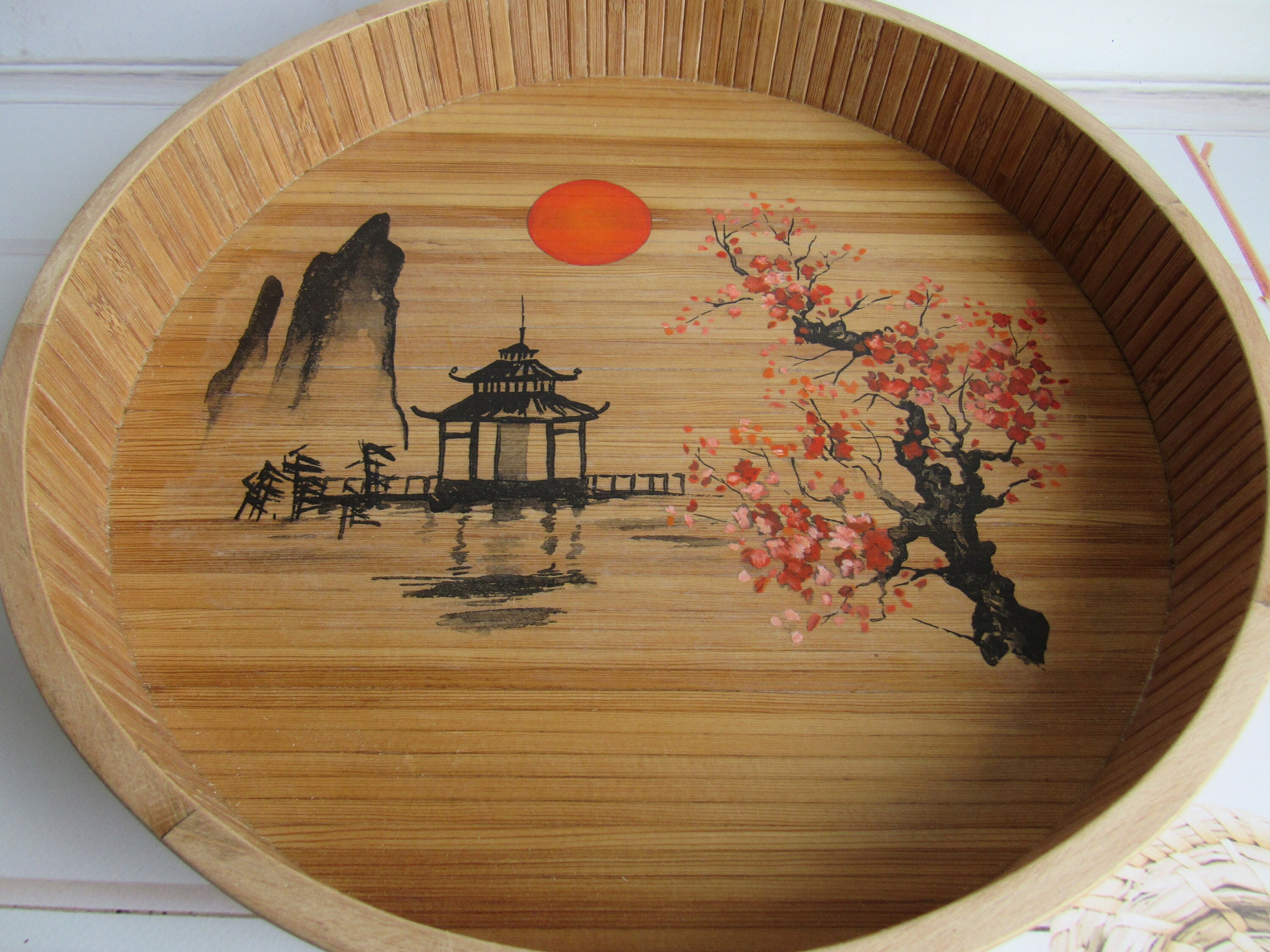 Japanese tea tray Rustic serving tray Wood vanity tray Etsy