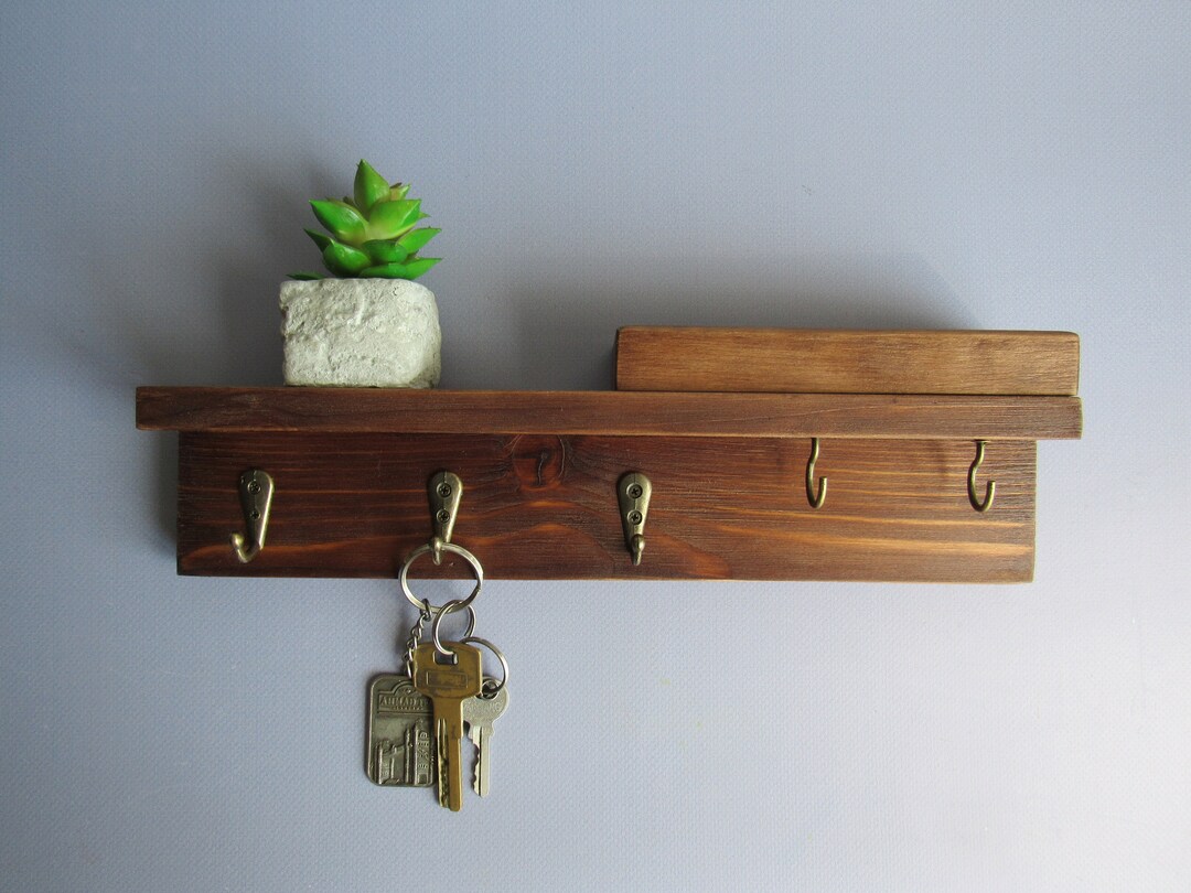 Key Rack Shelf With Hooks/ Wooden Key Holder for Wall/ New Apartment