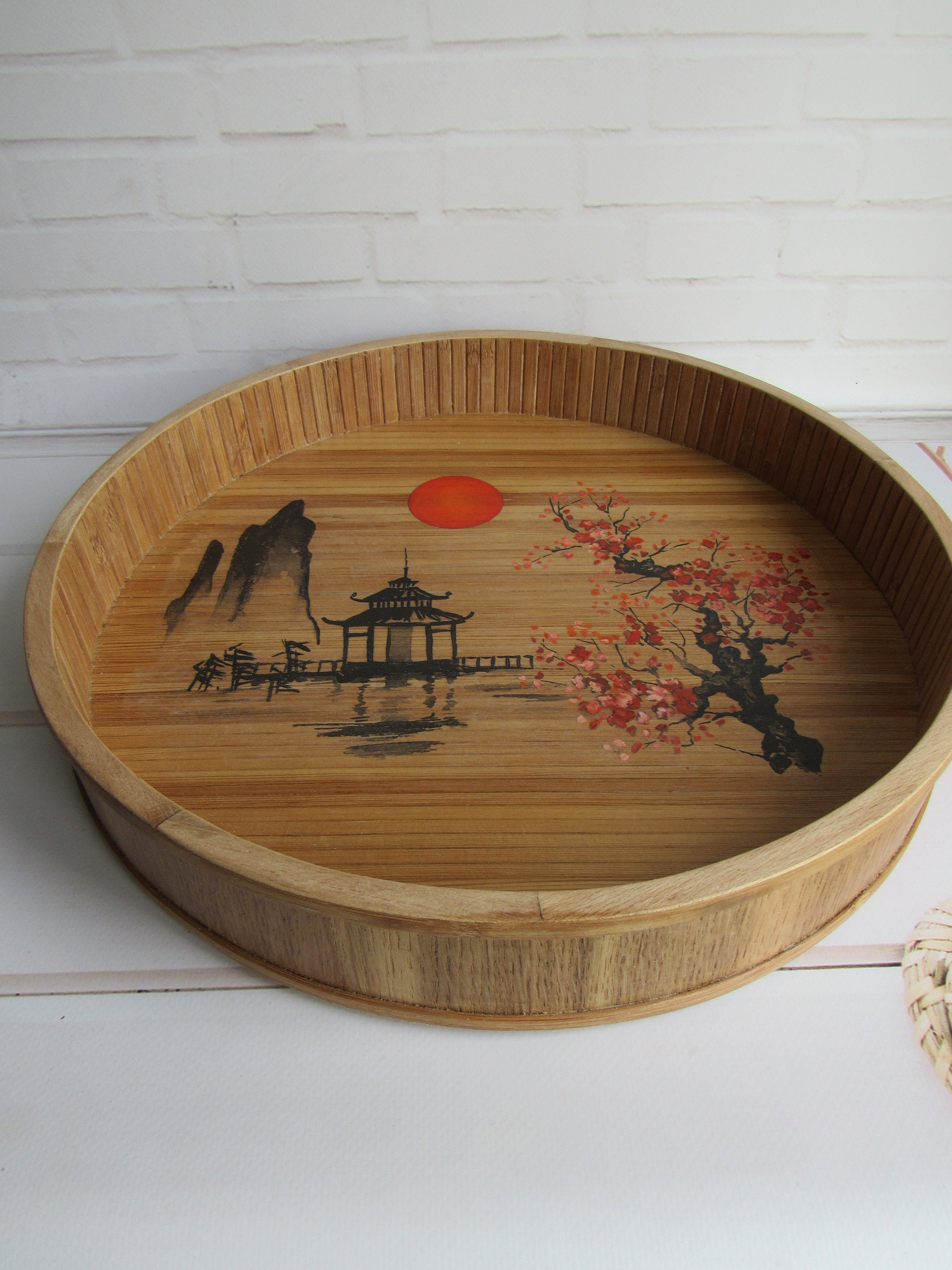 Japanese tea tray Rustic serving tray Wood vanity tray Etsy