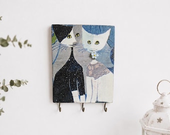 Cat Key Holder for Wall | Wooden Entryway Organizer | Cat Lover Gift