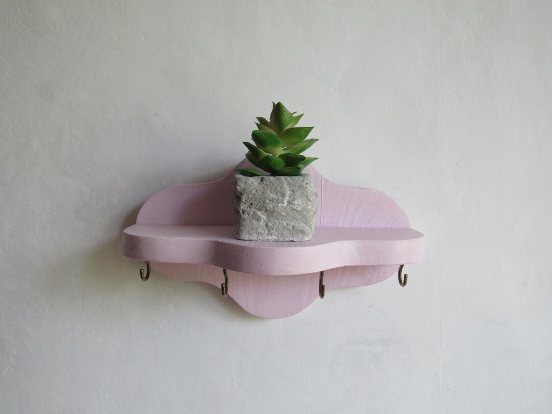 Pastel Key Holder Shelf | Cute Pink Cloud Shelf With Hooks | Small Key ...