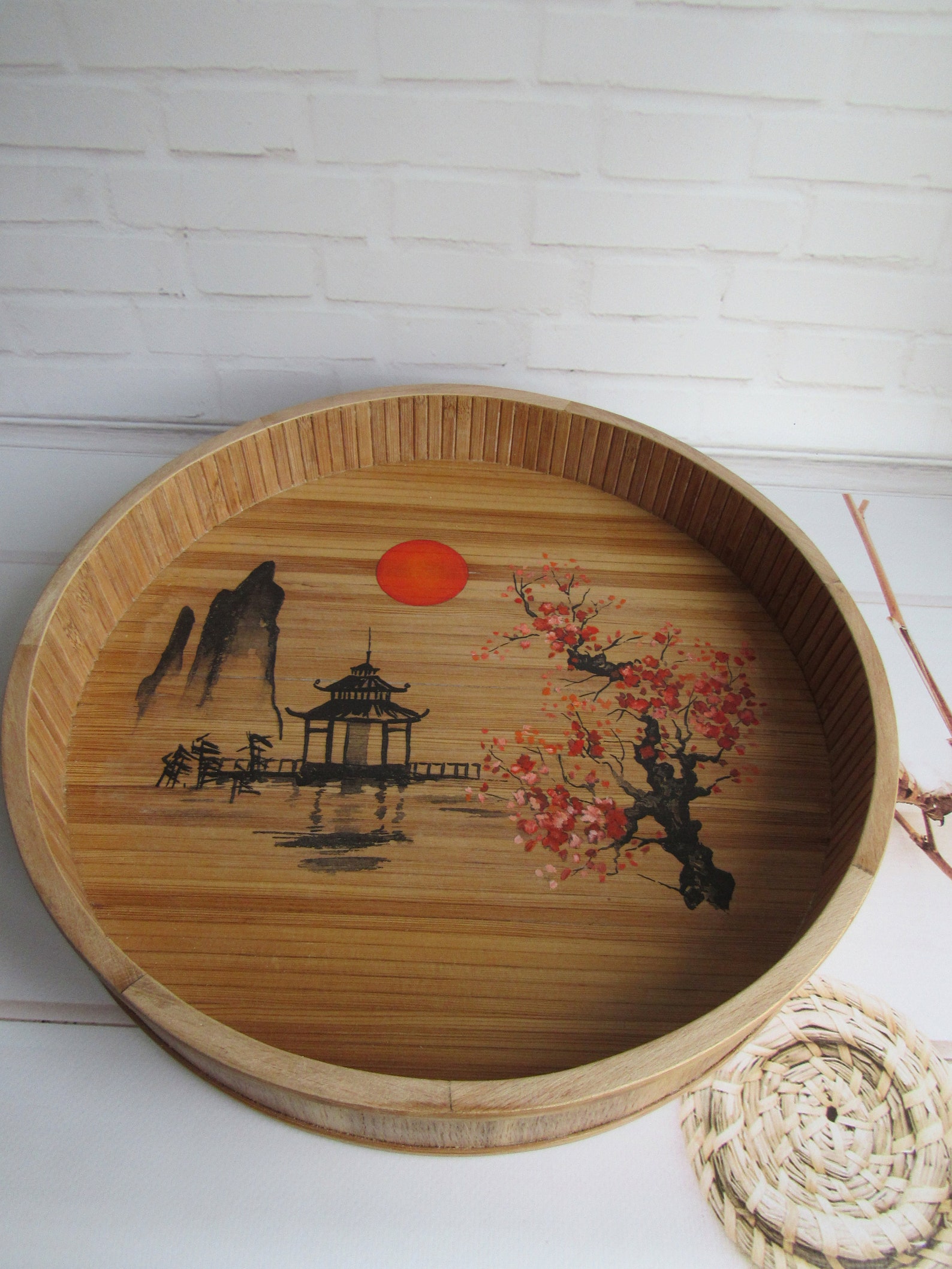 Japanese tea tray Rustic serving tray Wood vanity tray Etsy