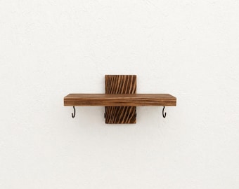 Small Key Holder with Shelf and Hooks | Wall Mounted Entryway Organizer | Rustic Key Rack