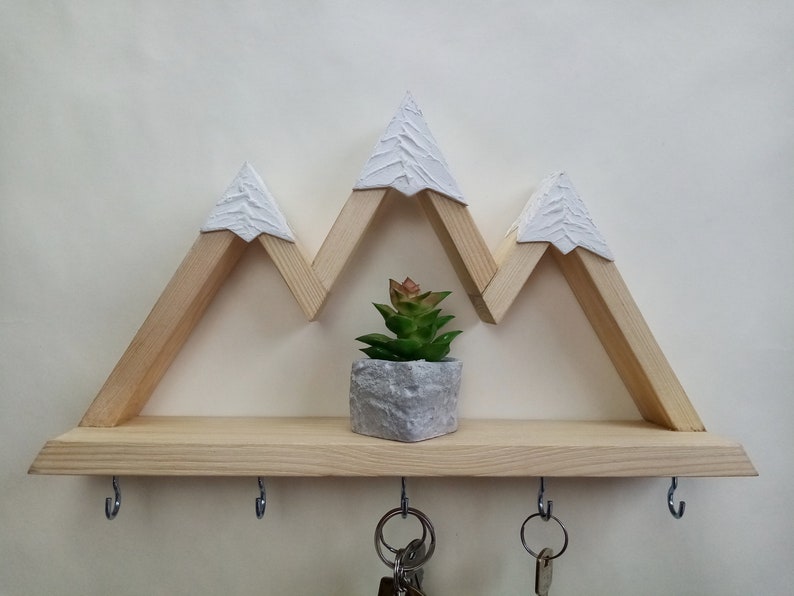 Mountain Key Holder/ Entryway Shelf With Hooks/ Key Hanger for Etsy