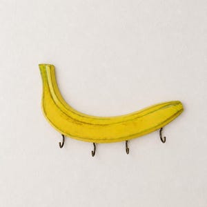 Llavero de plátano para pared / Llavero de fruta con ganchos / Decoración tropical para entrada