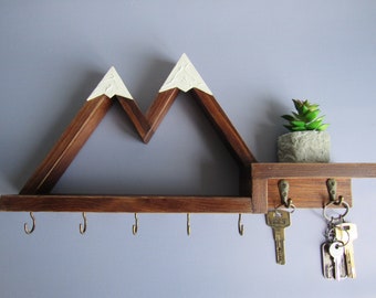 Mountain key holder shelf with hooks/ Key hanger for wall/ First apartment gift