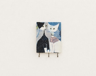 Cat Key Holder for Wall | Wooden Entryway Organizer | Cat Lover Gift
