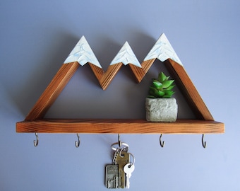 Mountain key holder shelf with hooks/ Key hanger for wall/ House warming gift for new home