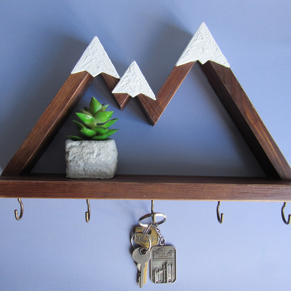Mountain Key Holder Wooden Wall Shelf for Entryway - Etsy