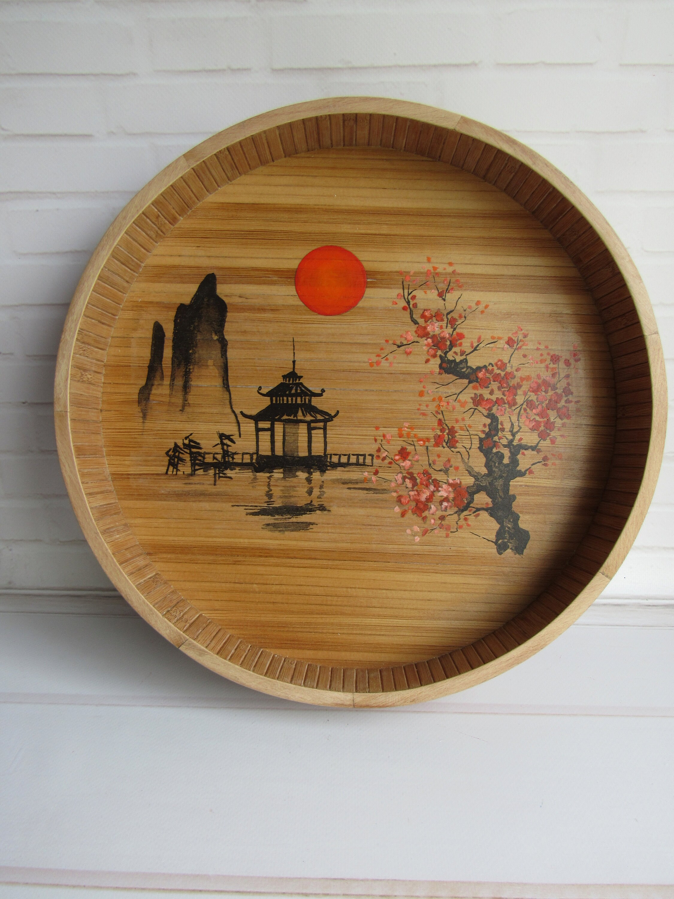 Japanese tea tray Rustic serving tray Wood vanity tray Etsy