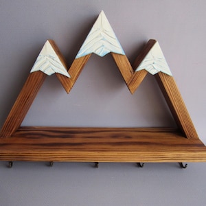 Mountain Key Holder for Wall with Shelf and Hooks | Rustic Wooden Key Rack | Entryway Organizer | Hiker Gifts image 14