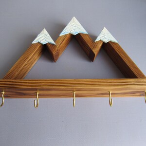 Mountain Key Holder for Wall with Shelf and Hooks | Rustic Wooden Key Rack | Entryway Organizer | Hiker Gifts image 17