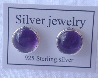 Ohrstecker Amethyst Cabochon rund, 925er Silber