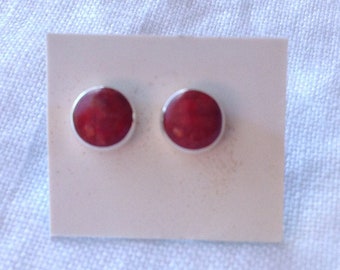 Boucles d'oreilles clous corail, argent 925, 7 mm